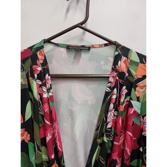Boston Proper Womens BOHO Top Medium Multi Floral Faux Wrap Long Sleeve Carrier - Picture 2 of 8